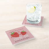 かわいいはあなたは一番甘いイチゴ ガラスコースター (アングル)