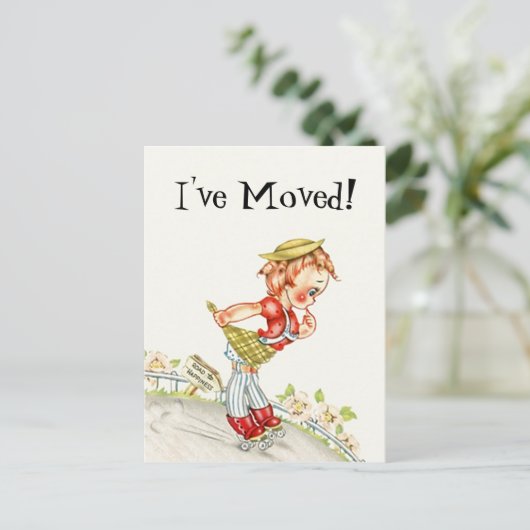 かわいいはがきヴィンテージの道を引っ越した幸せ 案内ポストカード (スタンド正面)