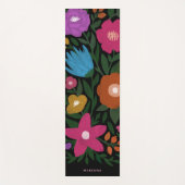 かわいいはっきりしたカラフル花模様名 |黒 ヨガマット (正面)
