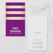 かわいいはっきりしたタイポグラフィパープル金ゴールドストライプの 名刺 (正面/裏面)