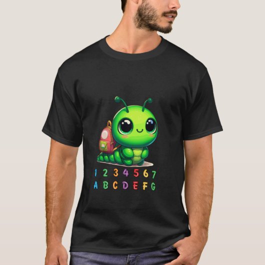 かわいいはらぺこあおむしが学校に戻る変身 Tシャツ (正面)