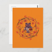 かわいいは日本の可愛い猫の秋、面白いハロウィーン。 ポストカード (正面/裏面)