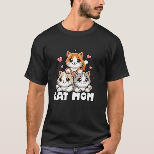 かわいいひげと肉球のキャットママ Tシャツ (正面)