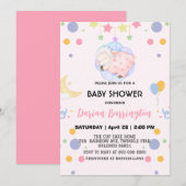 かわいいひつじの風船ベビーシャワーパーティー 招待状 (正面/裏面)