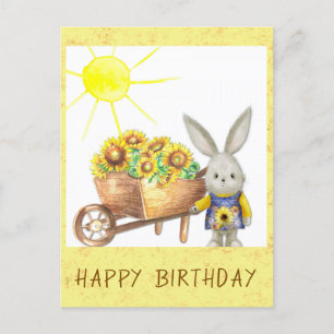 かわいいひまわりうさぎの誕生日おめでとう ポストカード