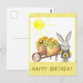 かわいいひまわりうさぎの誕生日おめでとう ポストカード (正面/裏面)