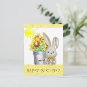 かわいいひまわりうさぎバニーお誕生日おめでとう ポストカード (スタンド正面)