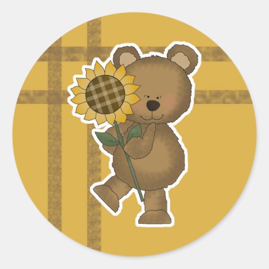 かわいいひまわりのテディベア ラウンドシール (正面)