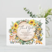 かわいいひまわりの森の動物たち誕生日ありがとう サンキューカード (スタンド正面)