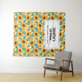 かわいいひまわり黄色＆緑のパターン誕生日 タペストリー (インサイチュ(横))