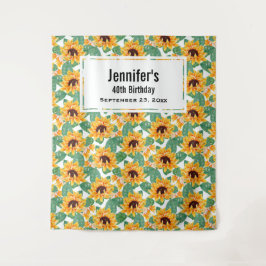 かわいいひまわり黄色&緑のパターン誕生日 タペストリー