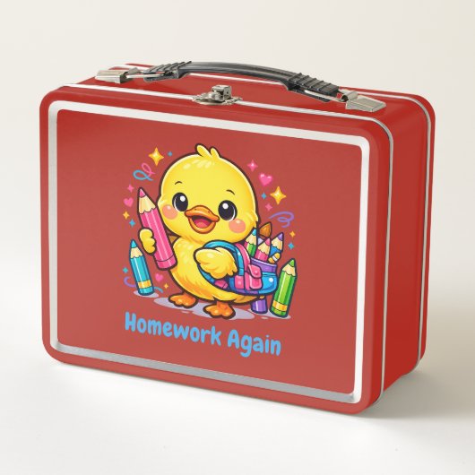 かわいいひよこが宿題　学校のお弁当箱デザイン メタルランチボックス (正面)