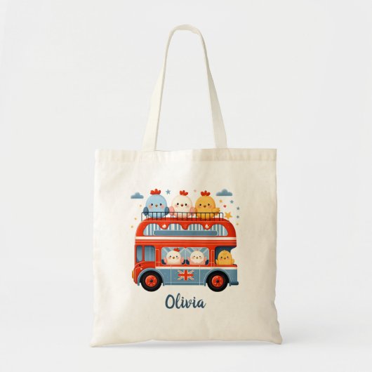 かわいいひよこたちとロンドンバス トートバッグ (正面)