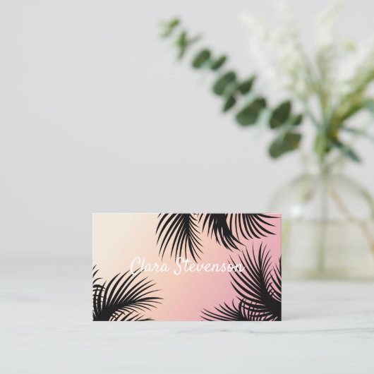 かわいいひよこのピンクの黄色のグラデーションな熱帯シュロの葉 名刺 (スタンド正面)