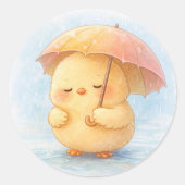 かわいいひよこアルマの雨の日イラスト ラウンドシール (正面)