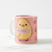 かわいいひよこ模様のカスタマイズデザイン ツートーンマグカップ (正面左)