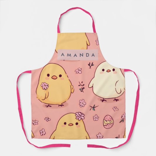 かわいいひよこ模様の名入れデザイン エプロン (正面)
