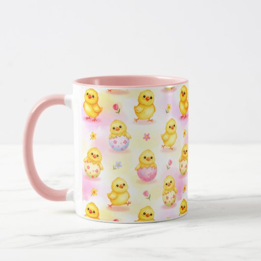 かわいいひよこ水彩イースター ピンク柄 マグカップ (左)