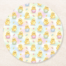 かわいいひよこ水彩イースター ラウンドペーパーコースター