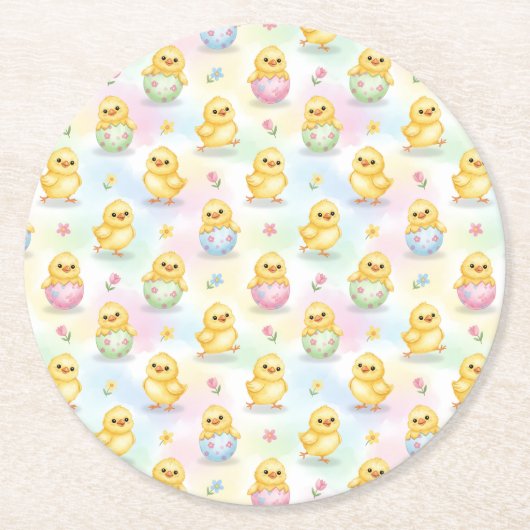 かわいいひよこ水彩イースター ラウンドペーパーコースター (正面)