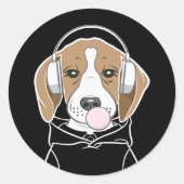 かわいいふうなビーグル犬の風船ガム ラウンドシール (正面)