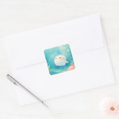 かわいいふくろう河豚の水彩画 海の中 スクエアシール (封筒)