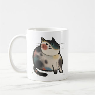 かわいいふっくら三毛猫の手描きコーヒーマグ コーヒーマグカップ