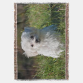 かわいいふわふわした白いマルチーズの子犬 スローブランケット (正面縦)