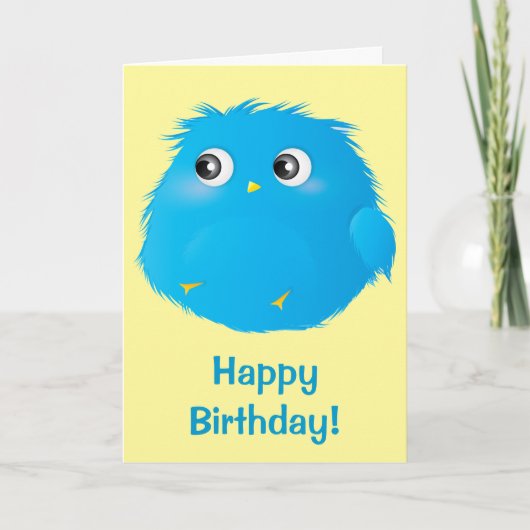 かわいいふわふわした鳥の誕生日カード カード (正面)