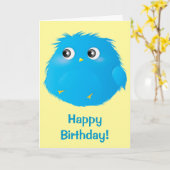 かわいいふわふわした鳥の誕生日カード カード (黄色い花)