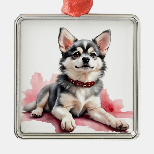 かわいいふわふわのクリカイ犬 メタルオーナメント (正面)
