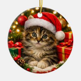 かわいいふわふわの子猫のクリスマスオーナメント セラミックオーナメント