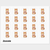 かわいいふわふわの猫がピンクのドーナツを持つキャラクター スクエアシール (シート)