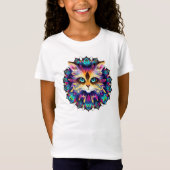 かわいいふわふわの猫の肖像が描かれたマンダラ Tシャツ (正面)