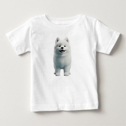 かわいいふわふわの白いサモエド犬の3Dイラスト ベビーTシャツ (正面)