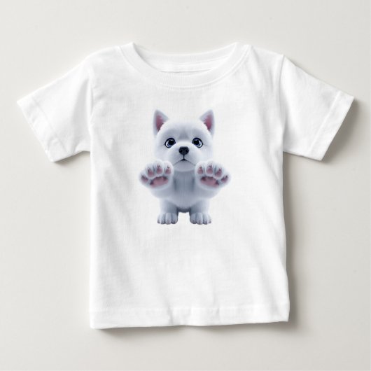 かわいいふわふわの白い子犬 ベビーTシャツ (正面)