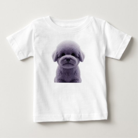 かわいいふわふわの紫の子犬のイラスト ベビーTシャツ (正面)