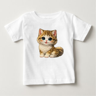 かわいいふわふわタビーキティの子供用Tシャツデザイン ベビーTシャツ