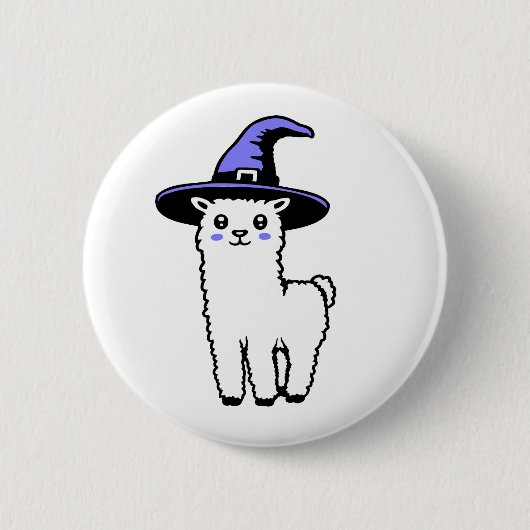かわいいふわふわハロウィンラマ紫の魔女 缶バッジ (正面)