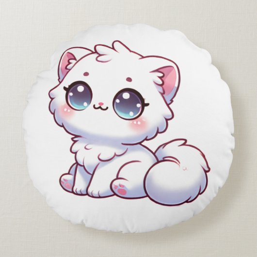 かわいいふわふわ子猫ラウンドピロー ラウンドクッション (正面)