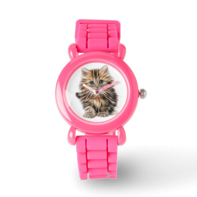 かわいいふわふわ子猫時計 腕時計 (正面)