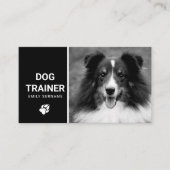 かわいいふわふわ犬の写真 犬トレーナー 白黒 名刺 (正面)