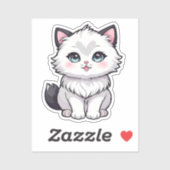 かわいいふわふわ白子猫大きな青い目ステッカー シール (シート)
