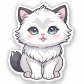 かわいいふわふわ白子猫大きな青い目ステッカー シール (正面)