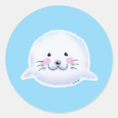 かわいいふわふわ赤ちゃんアザラシのイラスト ラウンドシール (正面)