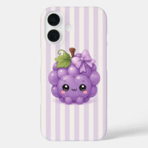 かわいいぶどうの紫ストライプスマホケース