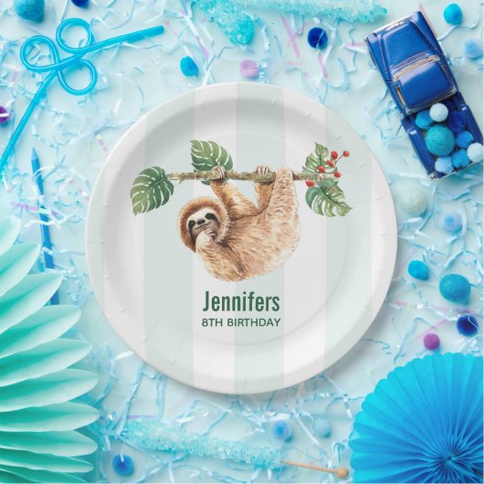 かわいいぶら下がったナマケモノの逆さ水彩誕生日 ペーパープレート (パーティー)