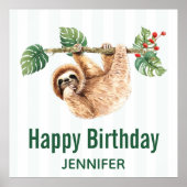 かわいいぶら下がったナマケモノの逆さ水彩誕生日 ポスター (正面)