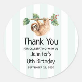 かわいいぶら下がったナマケモノの逆さ水彩誕生日 ラウンドシール