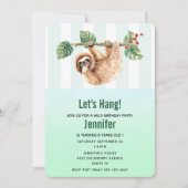 かわいいぶら下がったナマケモノの逆さ水彩誕生日 招待状 (正面)